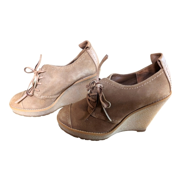 Zara Woman Tan Suede Lace Up Platform Wedge Shoes Size EU 38 US 7.5 GUC - Picture 1 of 8